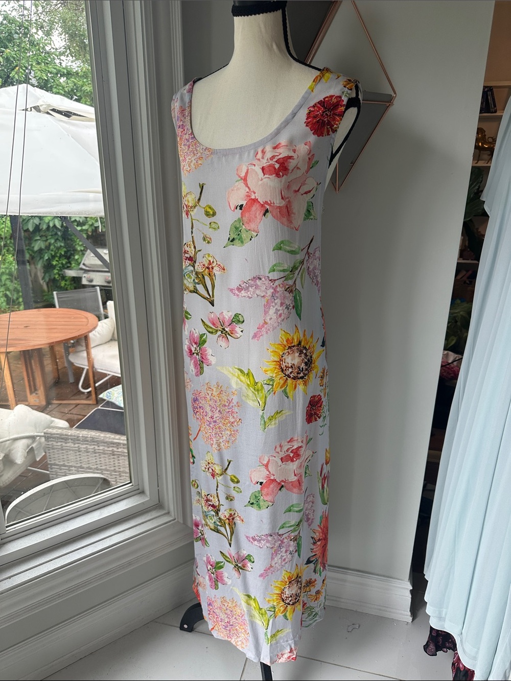 APRIL CORNELL Floral Scoop Neck Maxi Dress LAVENDER/Pastel Pink Sheath Size XL